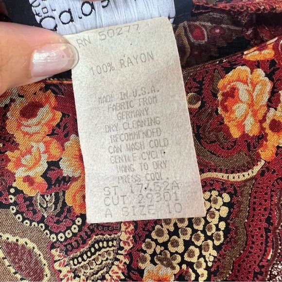 Vintage Carole Little NeoClassical Art-to-Wear Blouse Boho Paisley Tie-Front 10 - Picture 12 of 13